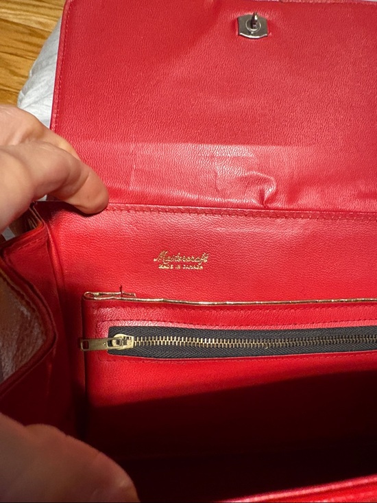 Red Leather Top-Handle Shoulder Bag with Silver D-Ring Accent - Picture 7 of 15